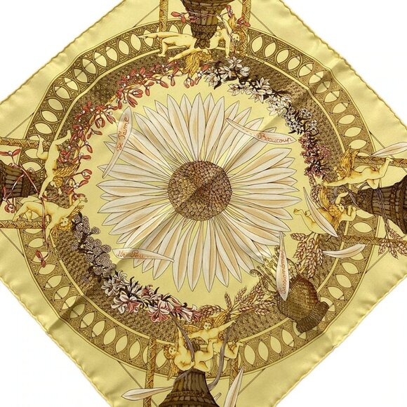 Auth HERMES Petit Carre - Light Yellow Brown Multi Scarf - Picture 1 of 5